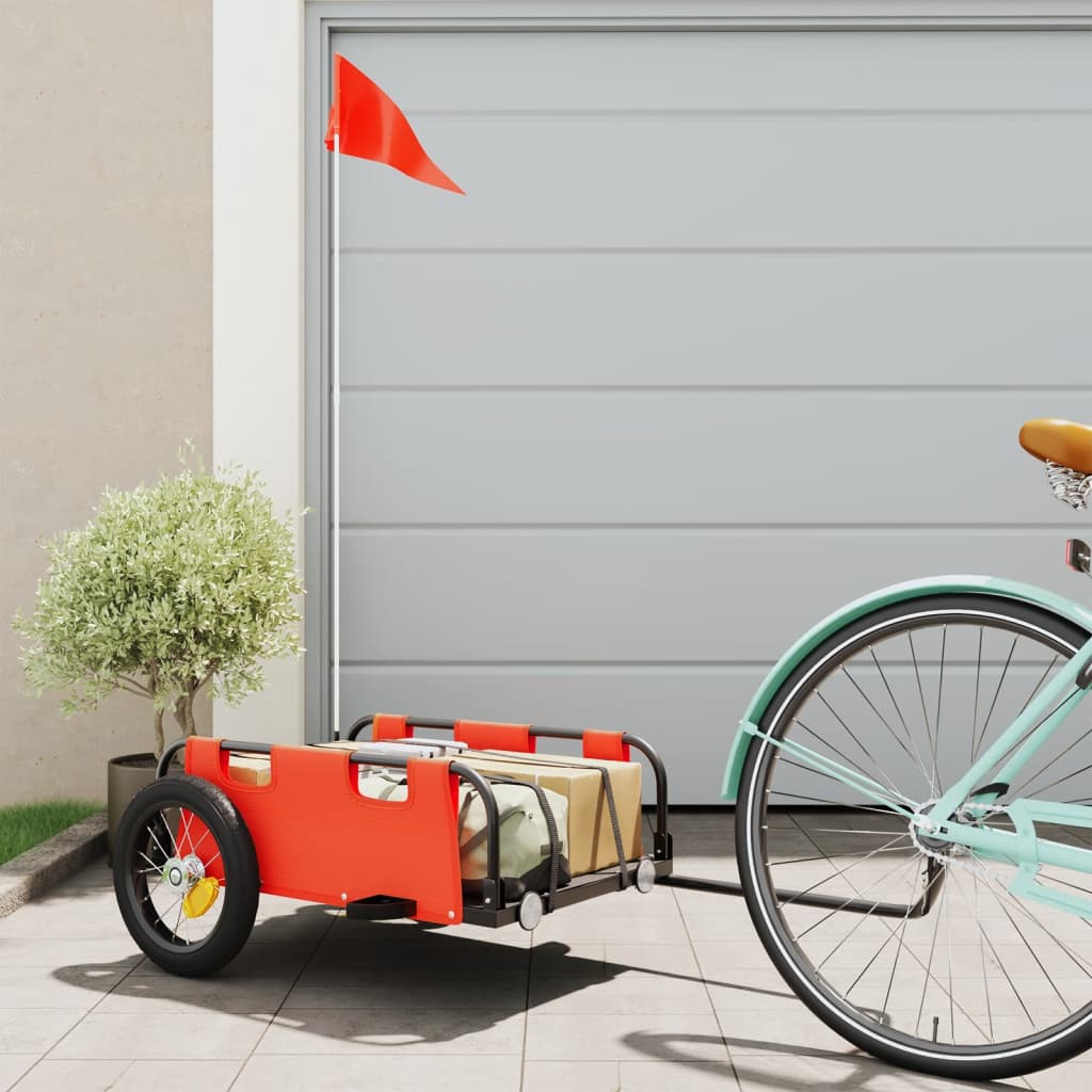 vidaXL Remolque para bicicletas hierro y tela Oxford naranja
