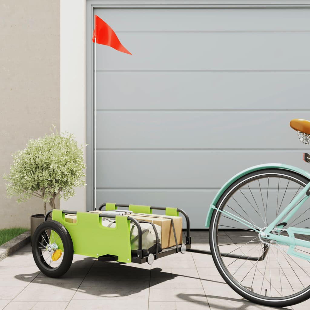 vidaXL Remolque para bicicletas hierro y tela Oxford verde