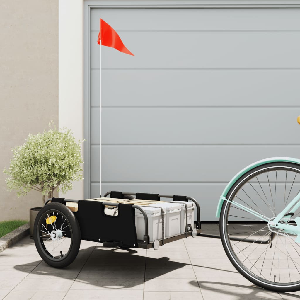 vidaXL Remolque para bicicletas hierro y tela Oxford negro