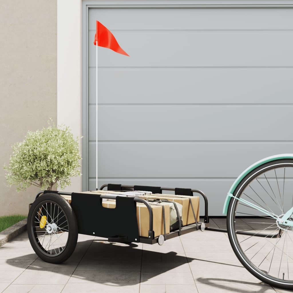 vidaXL Remolque para bicicletas hierro y tela Oxford negro
