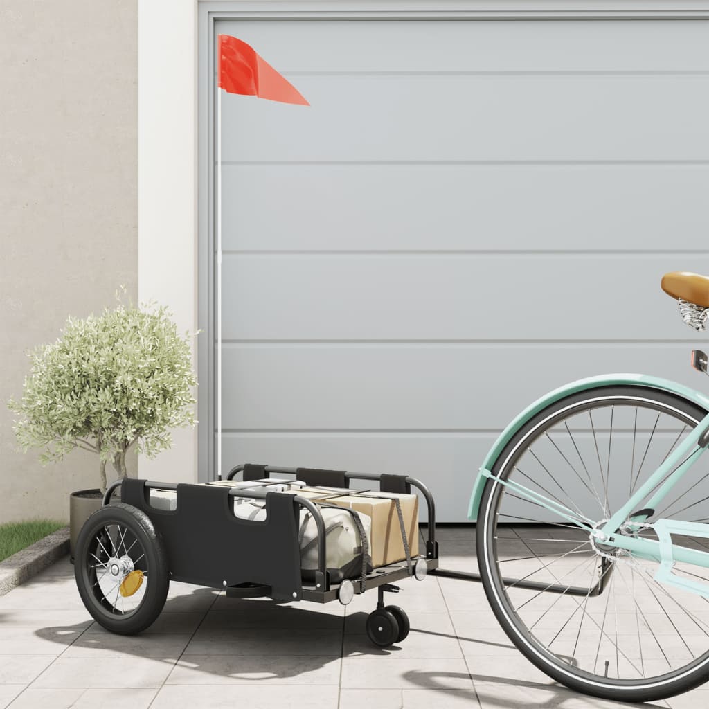 vidaXL Remolque para bicicletas hierro y tela Oxford negro