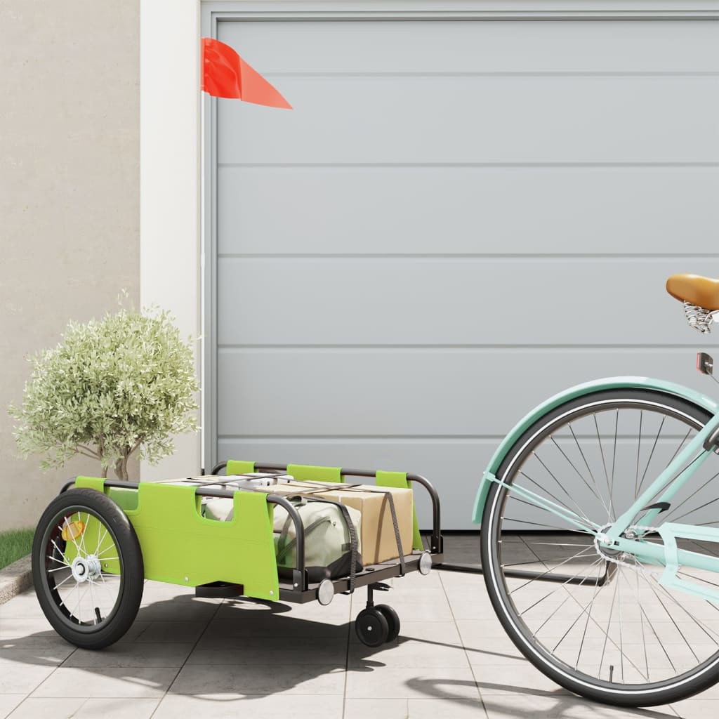 vidaXL Remolque para bicicletas hierro y tela Oxford verde