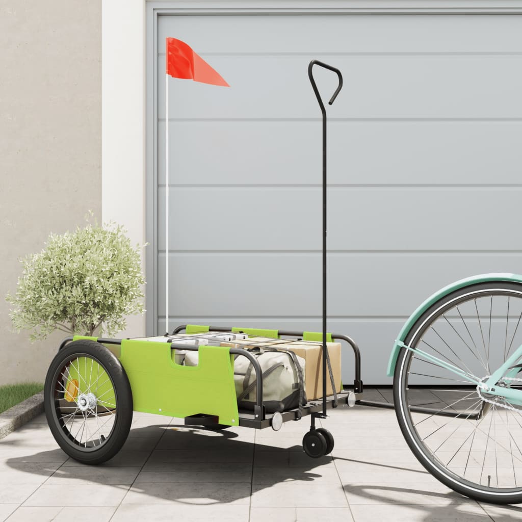 vidaXL Remolque para bicicletas tela Oxford y hierro verde y negro