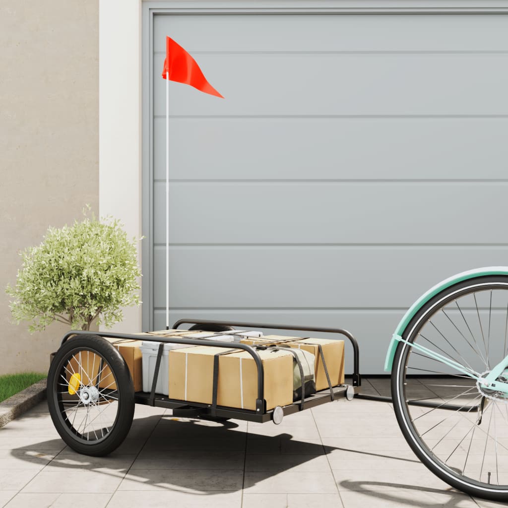 vidaXL Remolque para bicicletas hierro negro 135x70x37 cm