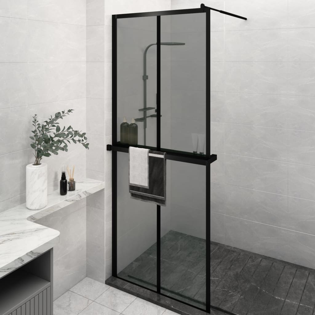 vidaXL Mampara ducha con estante vidrio ESG y aluminio negro 80x195 cm