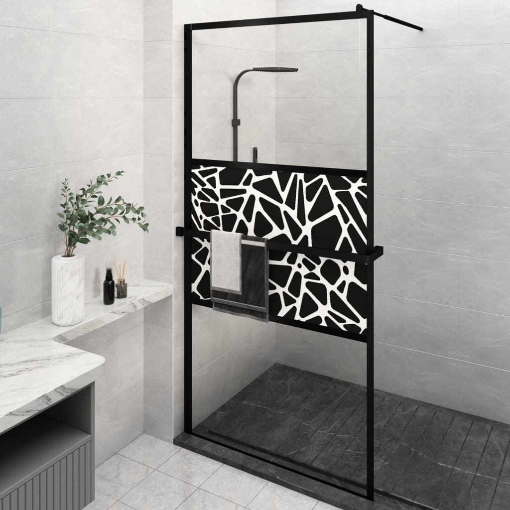 vidaXL Mampara ducha con estante vidrio ESG y aluminio negro 115x195cm