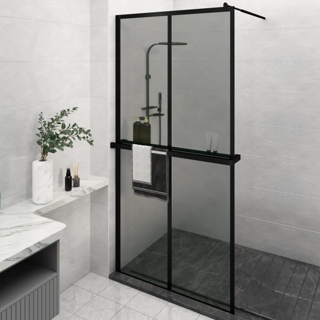 vidaXL Mampara ducha con estante vidrio ESG y aluminio negro 118x195cm