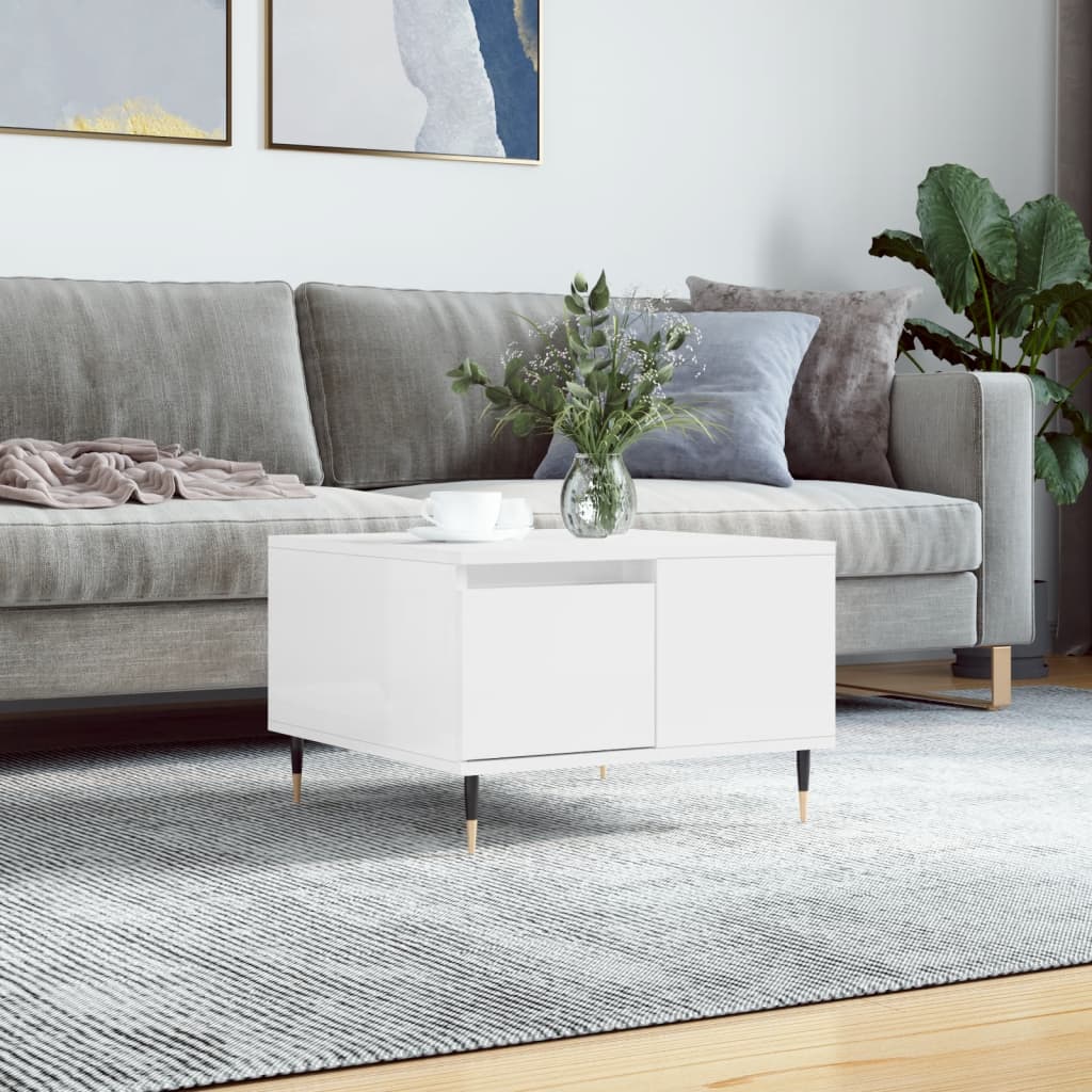 vidaXL Mesa de centro madera contrachapada blanco brillo 55x55x36,5 cm