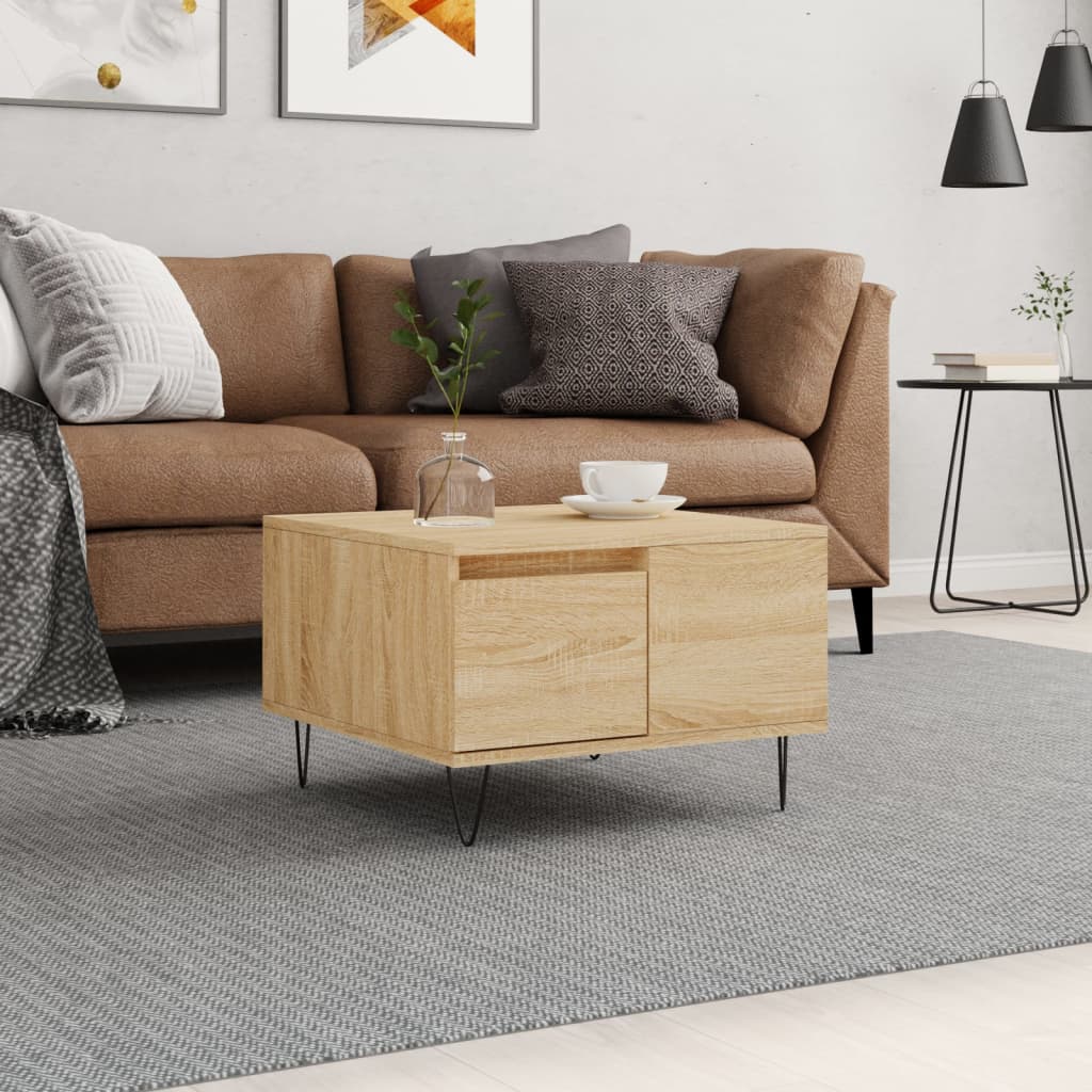 vidaXL Mesa de centro madera contrachapada roble Sonoma 55x55x36,5 cm