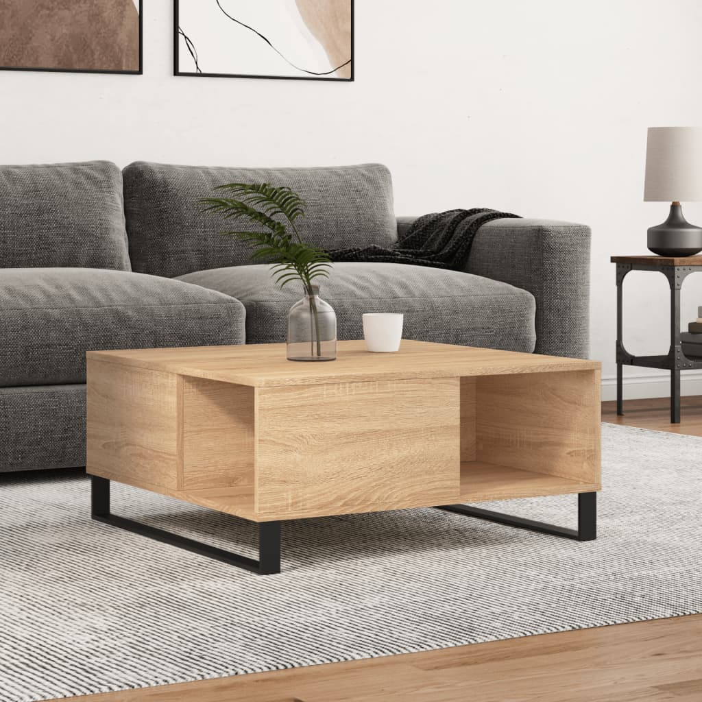 vidaXL Mesa de centro madera contrachapada roble Sonoma 80x80x36,5 cm