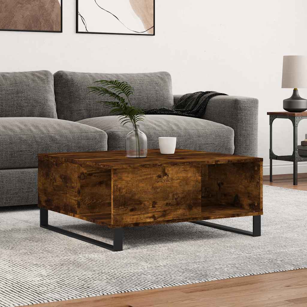 vidaXL Mesa de centro madera contrachapada roble ahumado 80x80x36,5 cm