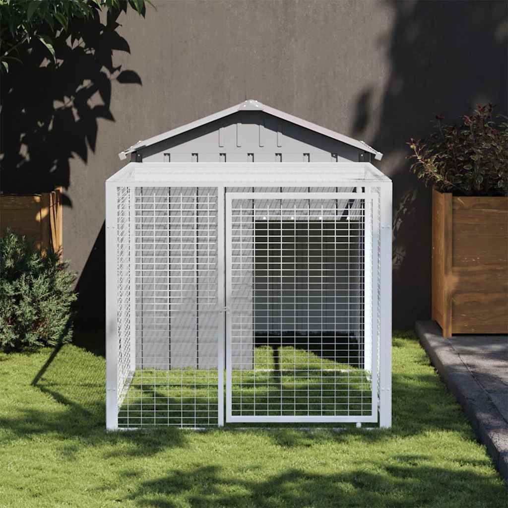 vidaXL Jaula para gallinas con corral, gris claro, 117 x 201 x 123 cm, acero galvanizado