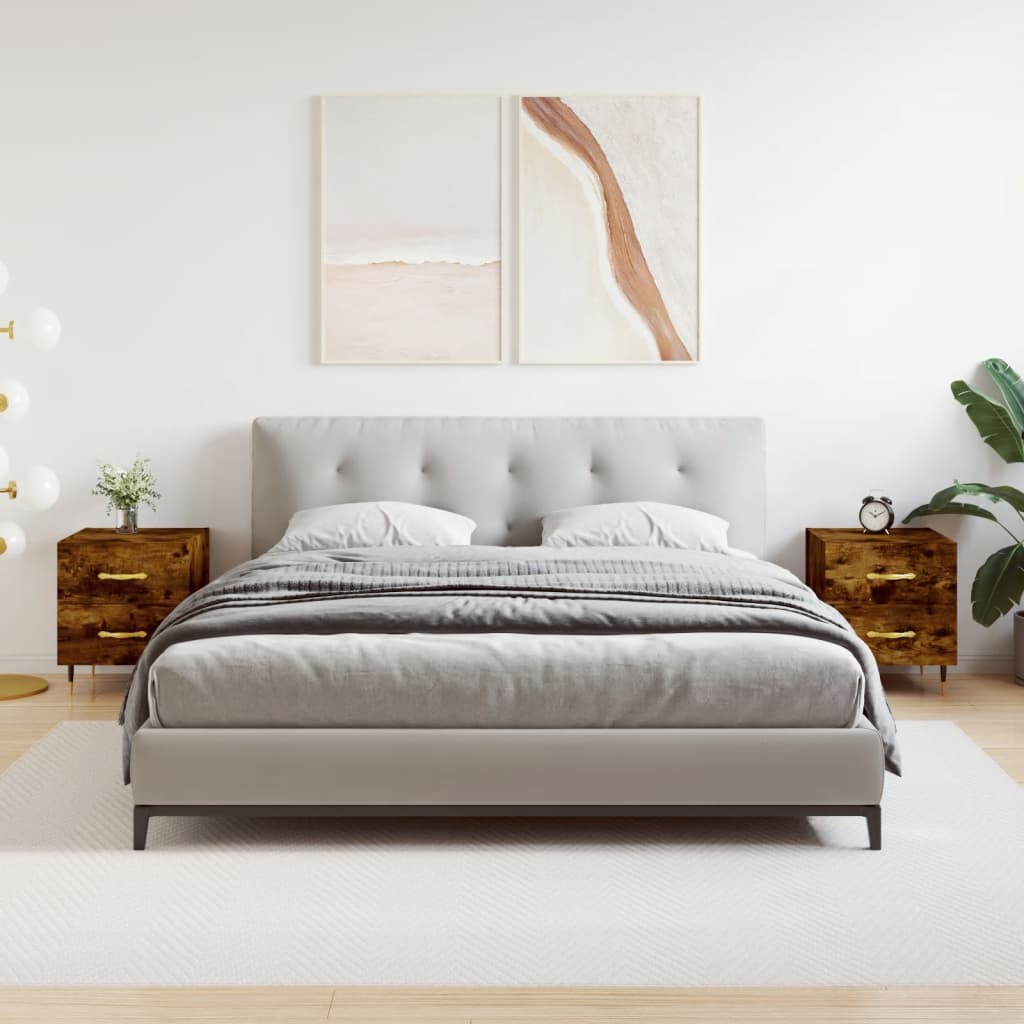 vidaXL Mesita noche 2 uds madera ingeniería roble ahumado 40x35x47,5cm