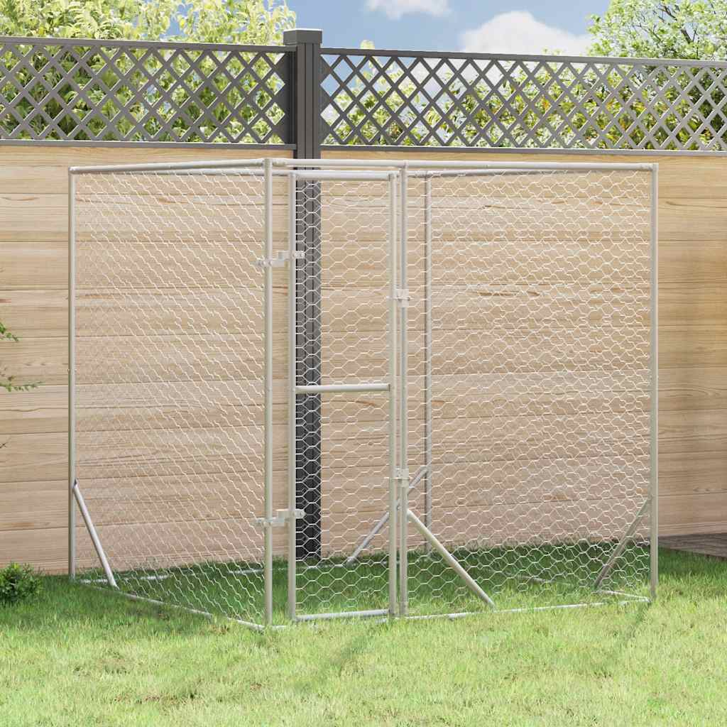 vidaXL Perrera de exterior acero galvanizado plateado 2x2x2 m