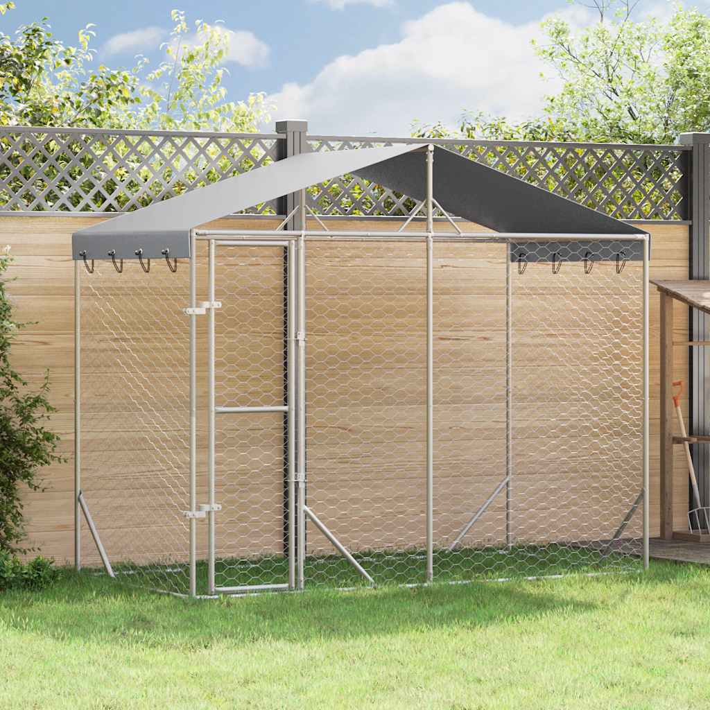 vidaXL Perrera exterior con toldo acero galvanizado plata 3x1,5x2,5 m
