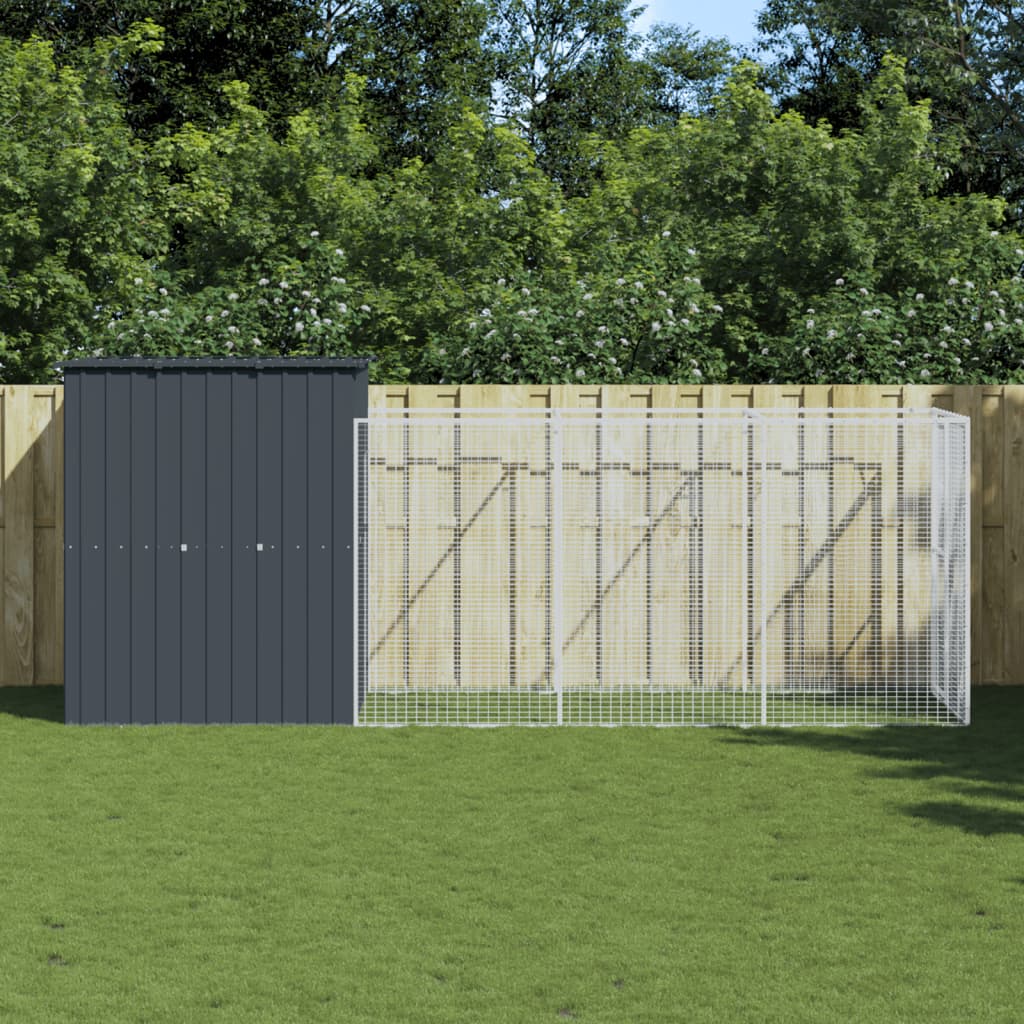vidaXL Caseta de perros con corral acero galvanizado 165x455x181 cm