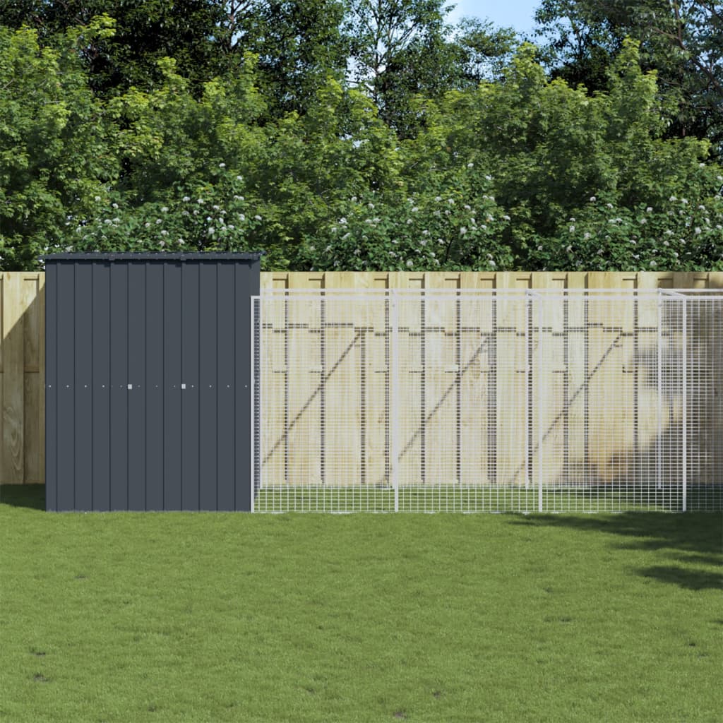 vidaXL Caseta perros con corral acero galvanizado gris 165x659x181 cm