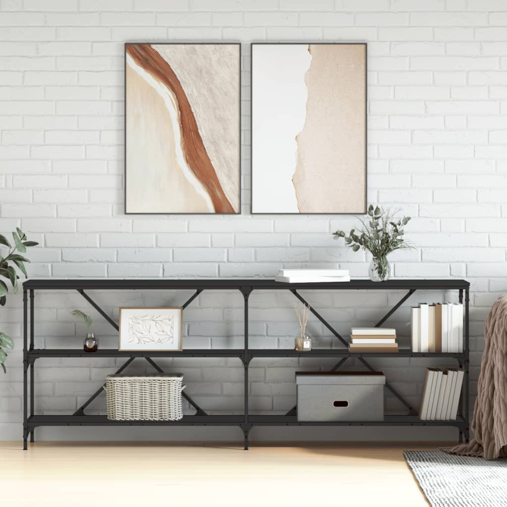 vidaXL Mesa consola hierro y madera de ingeniería negro 200x30x75 cm
