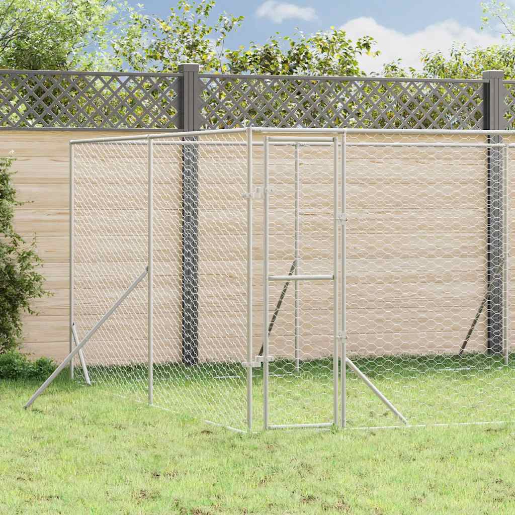 vidaXL Perrera de exterior acero galvanizado plateado 8x8x2 m