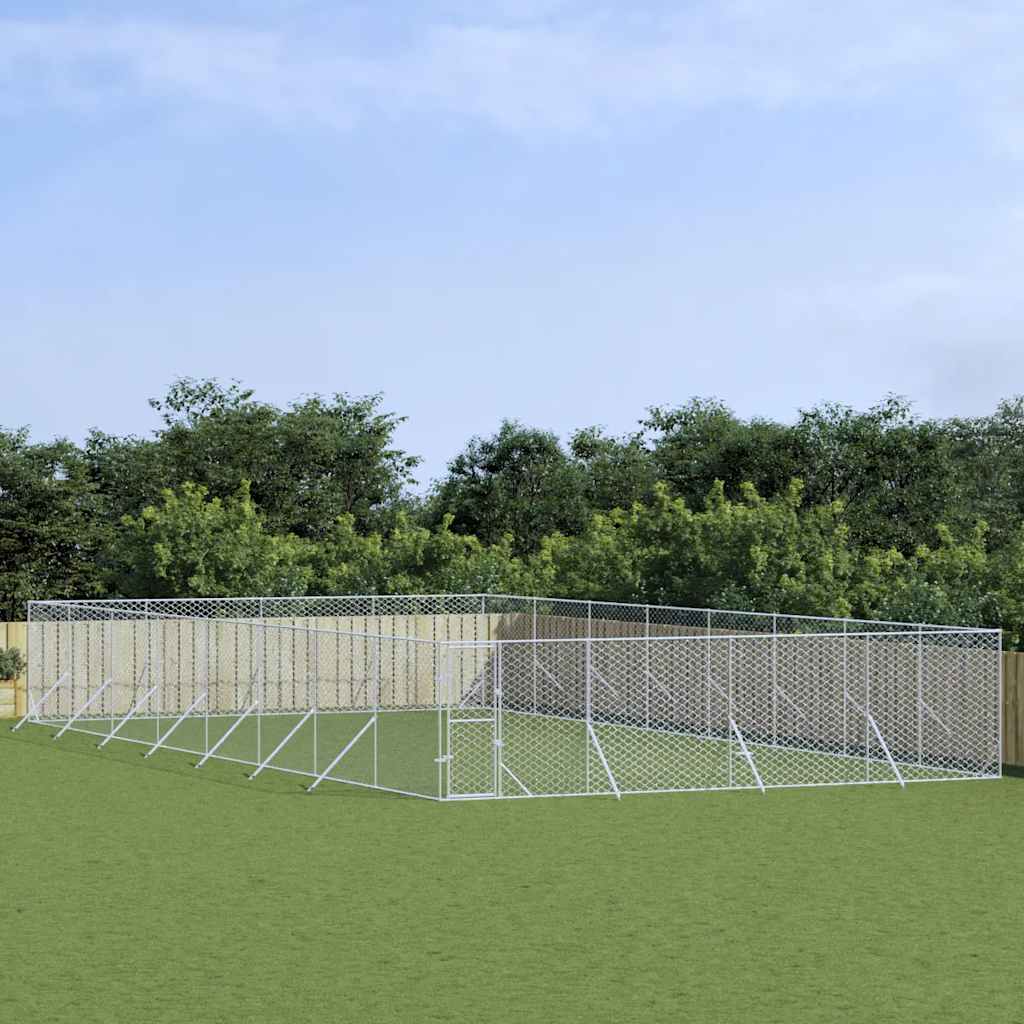vidaXL Perrera de exterior acero galvanizado plateado 8x16x2 m