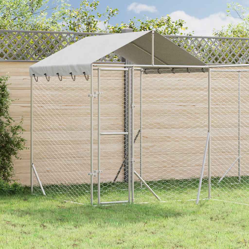 vidaXL Perrera de exterior con techo acero galvanizado plata 4x4x2,5 m