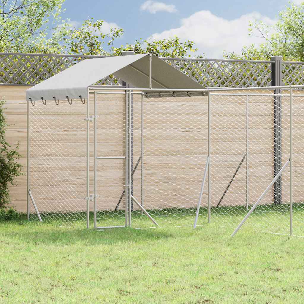 vidaXL Perrera de exterior con techo acero galvanizado plata 6x6x2,5 m