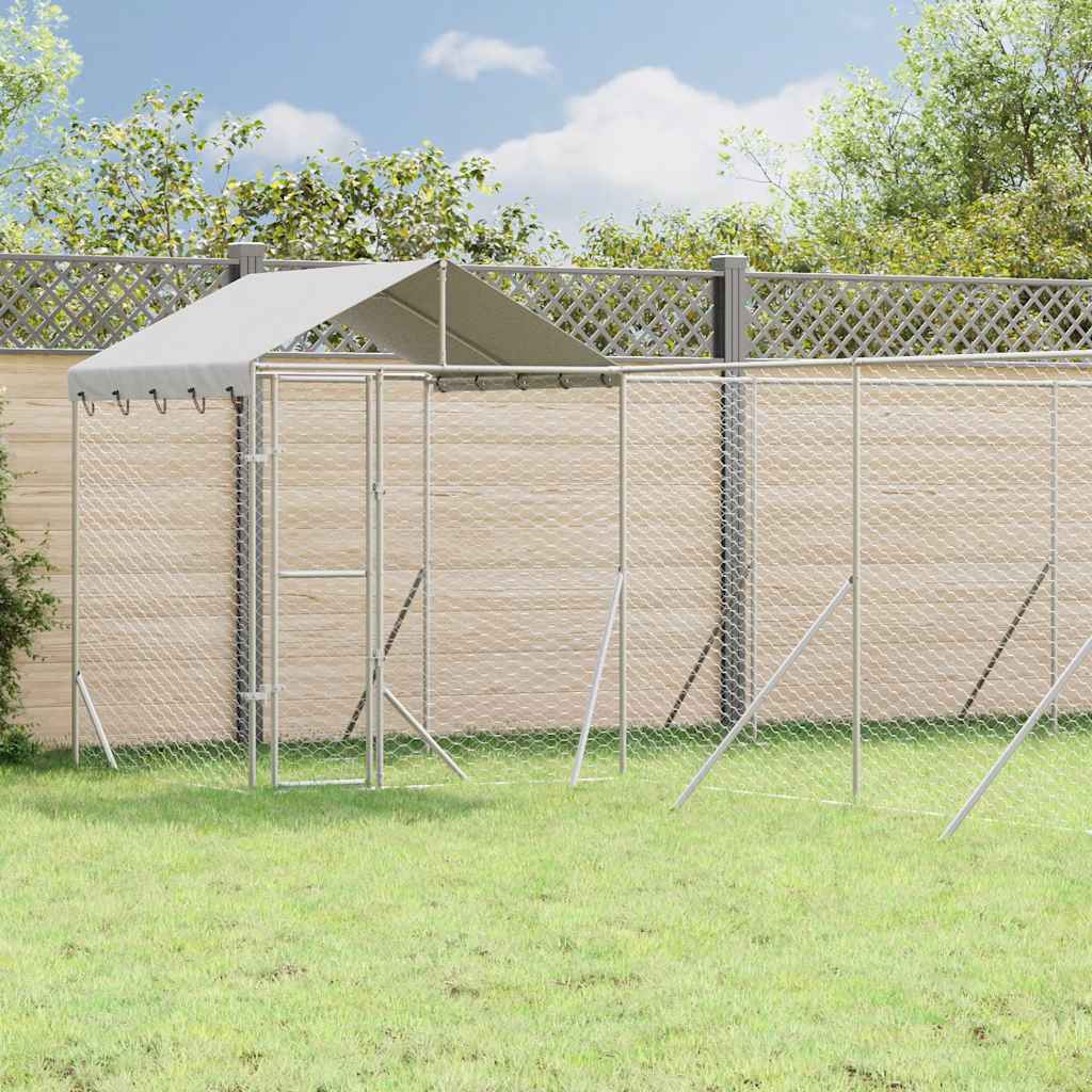 vidaXL Perrera de exterior con techo acero galvanizado plata 10x8x2,5m