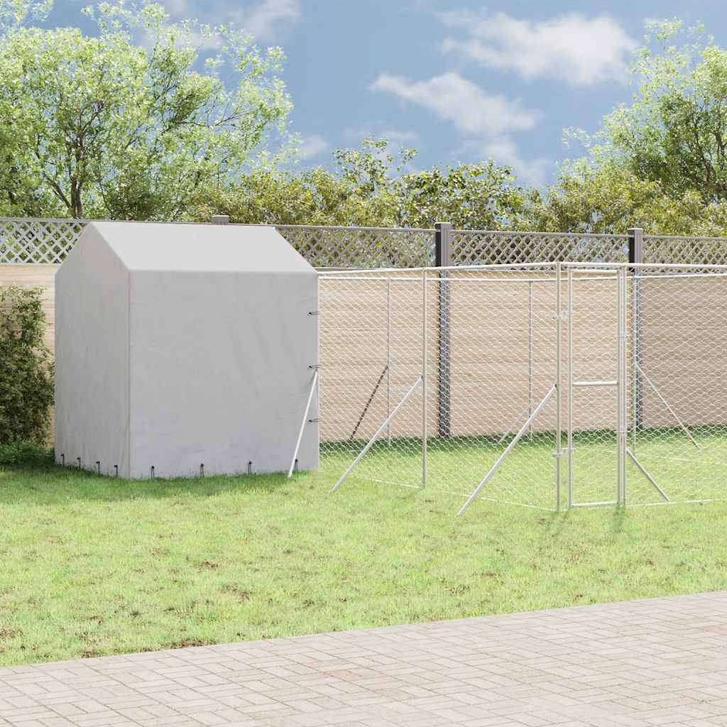 vidaXL Perrera de exterior con techo acero galvanizado plata 6x6x2,5 m