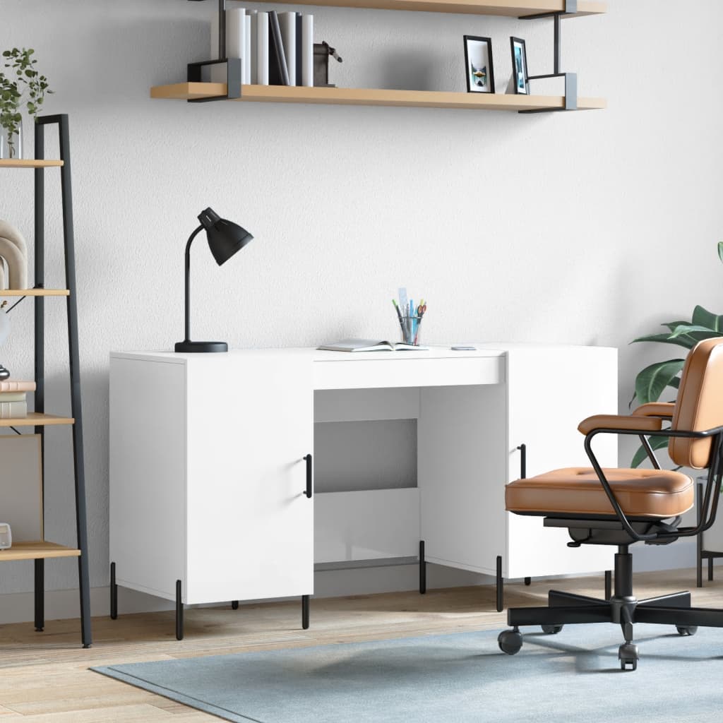 vidaXL Escritorio madera contrachapada blanco brillante 140x50x75 cm