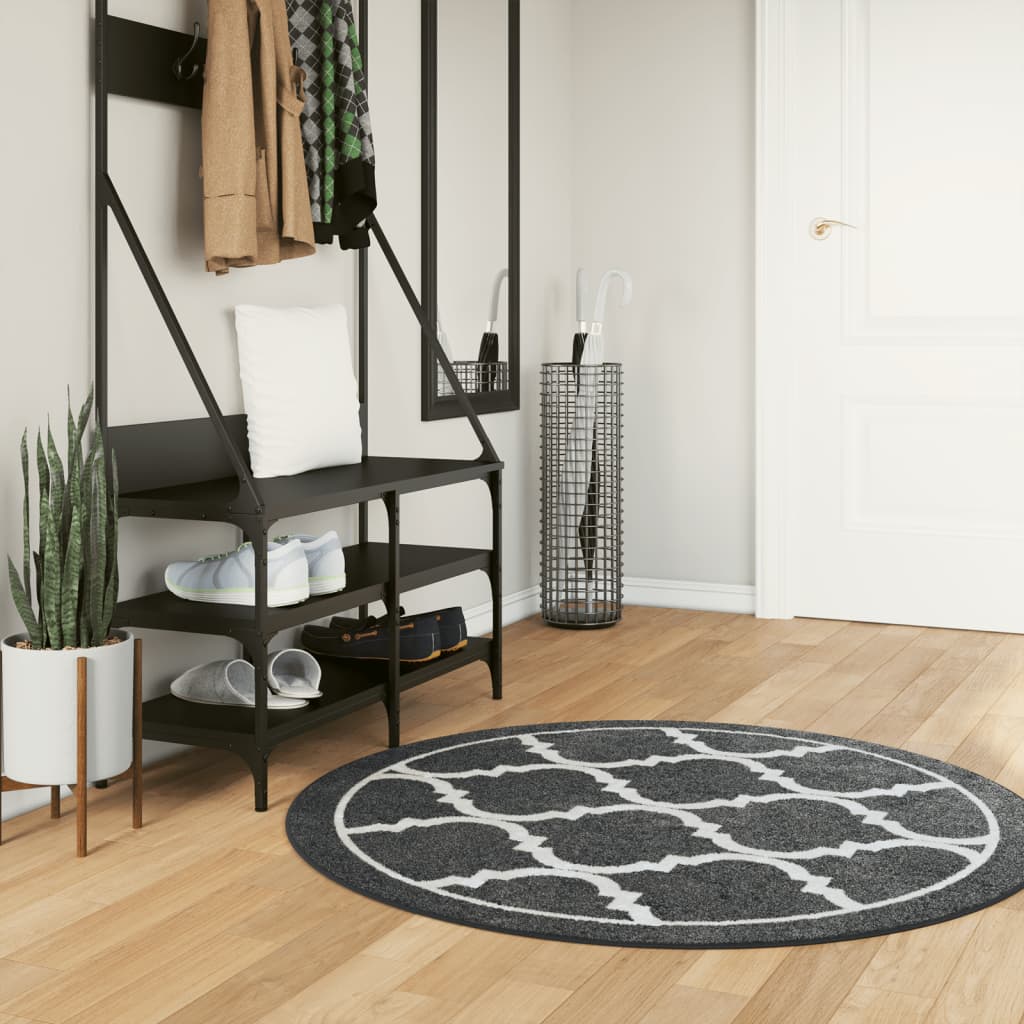 vidaXL Alfombra lavable negro y blanco Ø 120 cm