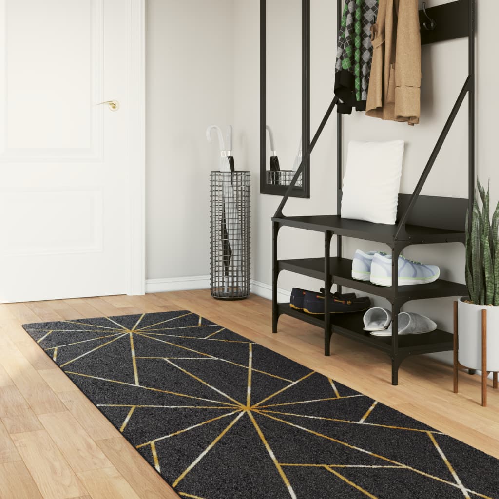 vidaXL Alfombra lavable negro y dorado 80x300 cm
