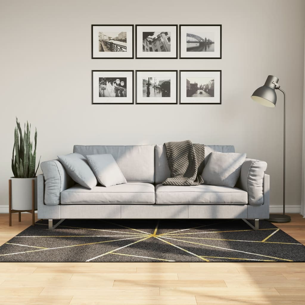 vidaXL Alfombra lavable negro y dorado 120x180 cm