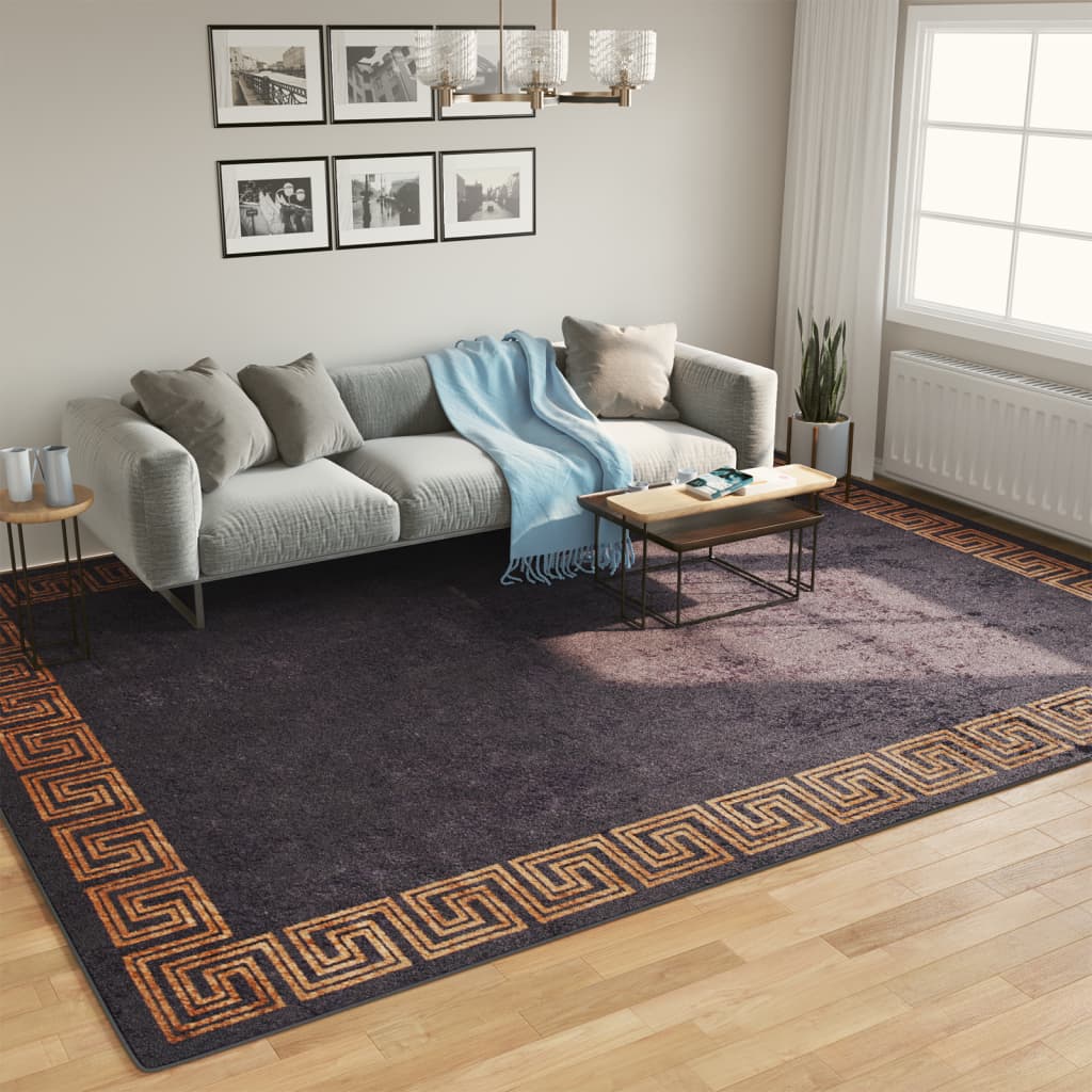 vidaXL Alfombra lavable negro y dorado 400x300 cm