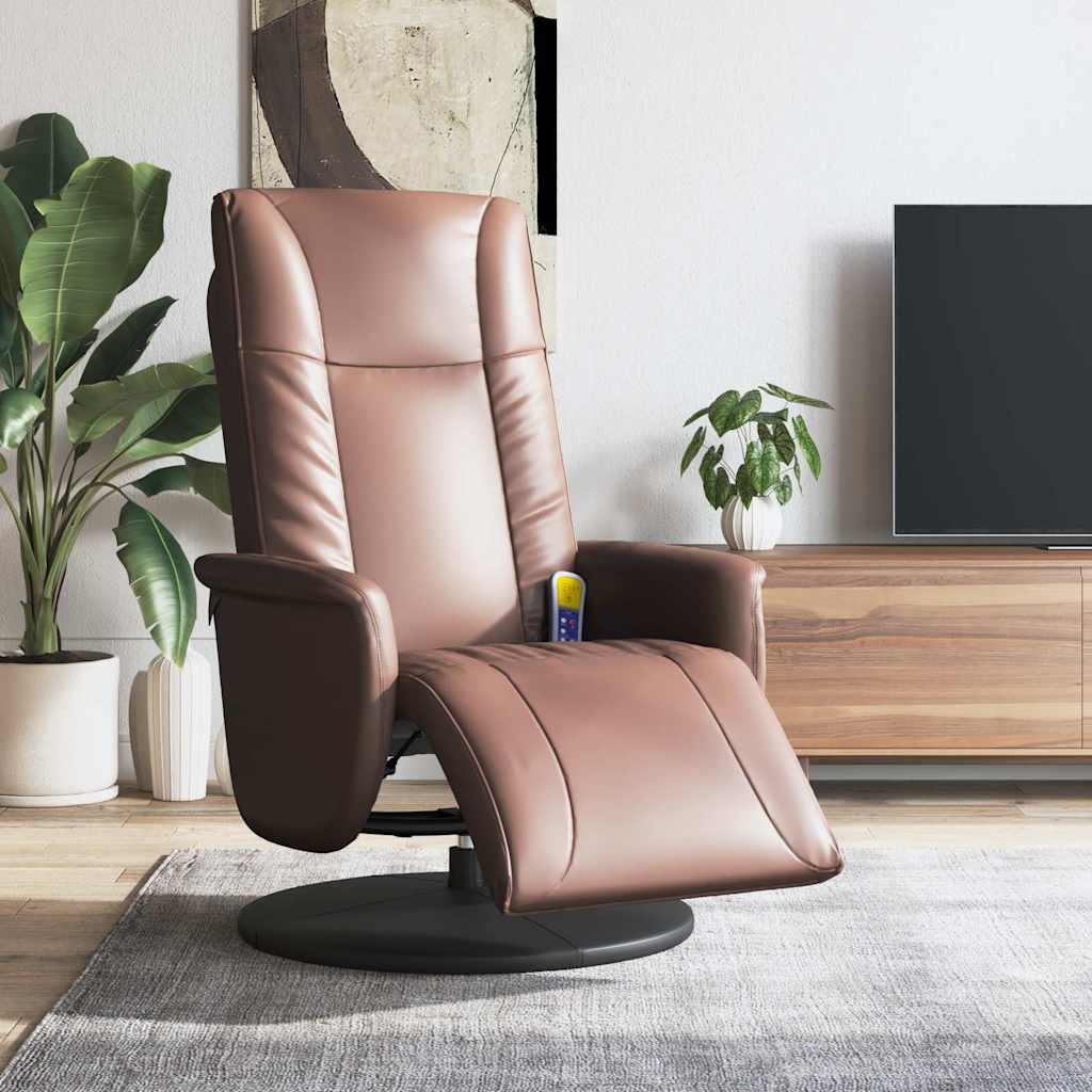 vidaXL Sillón reclinable masaje con reposapiés cuero sintético marrón