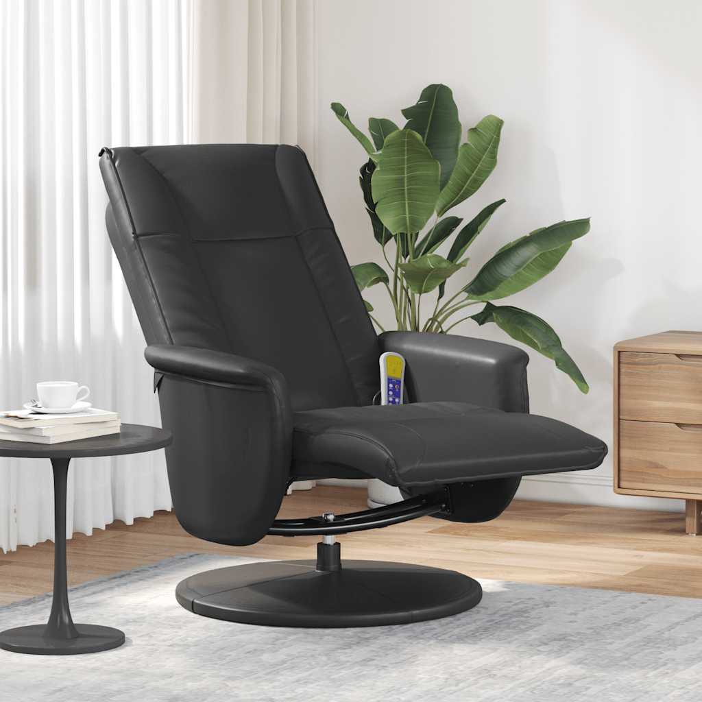vidaXL Sillón reclinable masaje con reposapiés cuero sintético negro