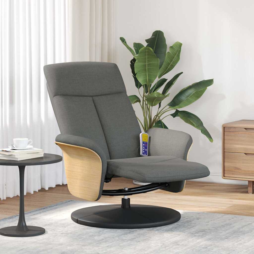 vidaXL Sillón reclinable de masaje con reposapiés tela gris oscuro