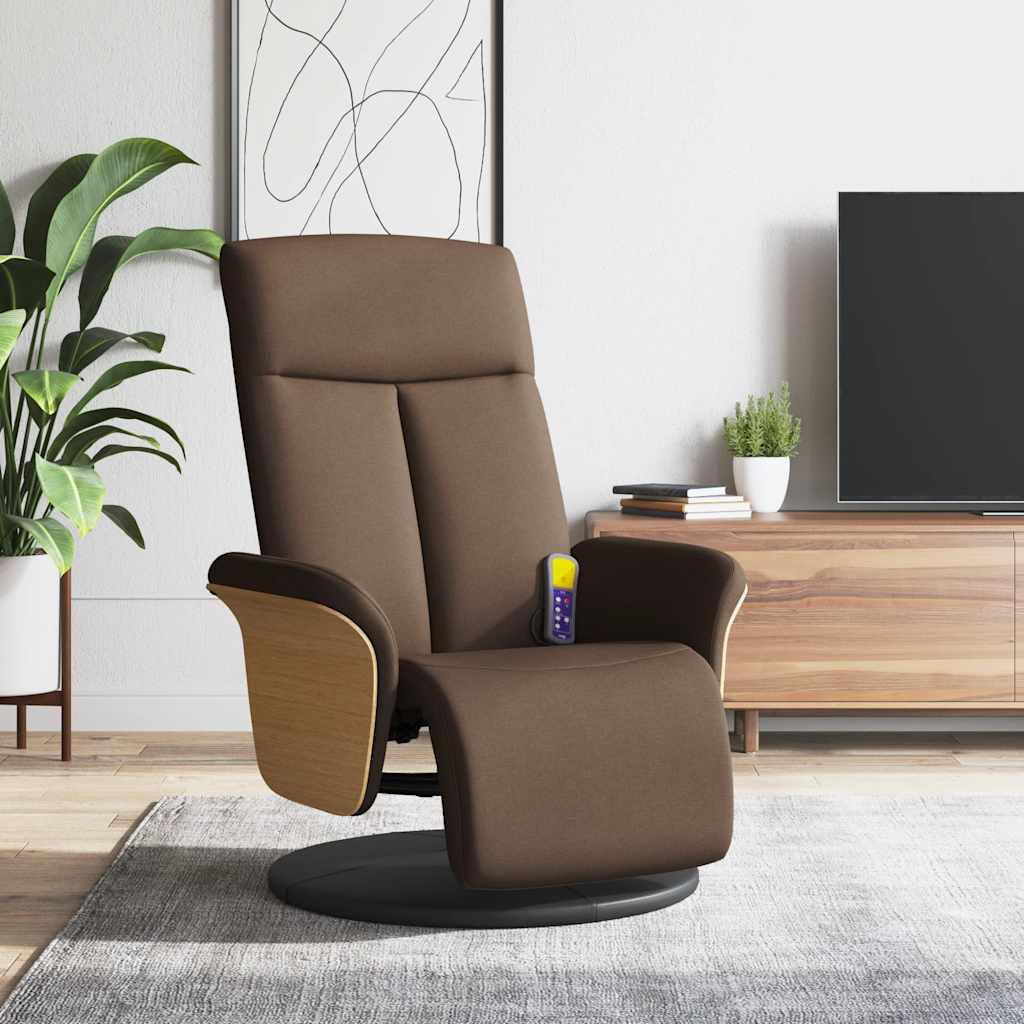 vidaXL Sillón reclinable de masaje con reposapiés tela marrón