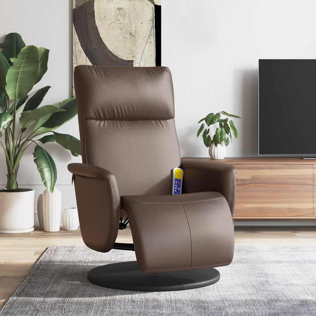 vidaXL Sillón reclinable masaje con reposapiés cuero sintético marrón