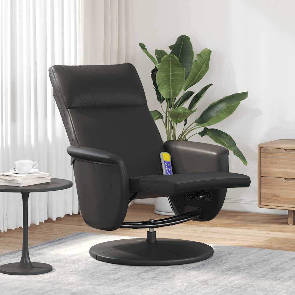 vidaXL Sillón reclinable masaje con reposapiés cuero sintético negro
