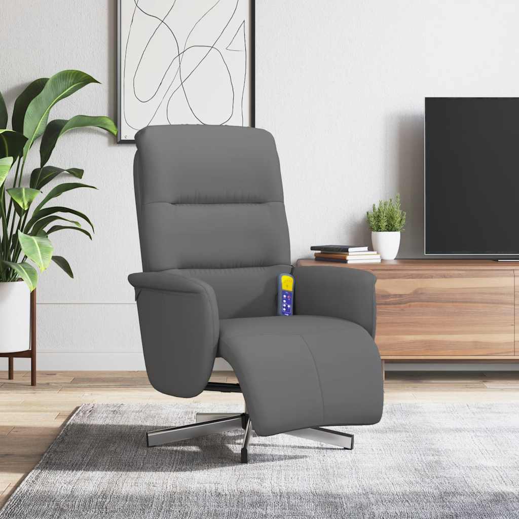 vidaXL Sillón reclinable de masaje con reposapiés tela gris oscuro