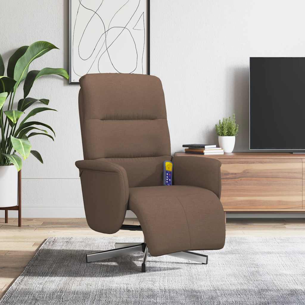 vidaXL Sillón reclinable de masaje con reposapiés tela marrón