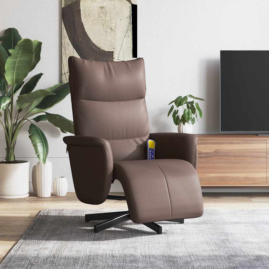 vidaXL Sillón reclinable masaje con reposapiés cuero sintético marrón