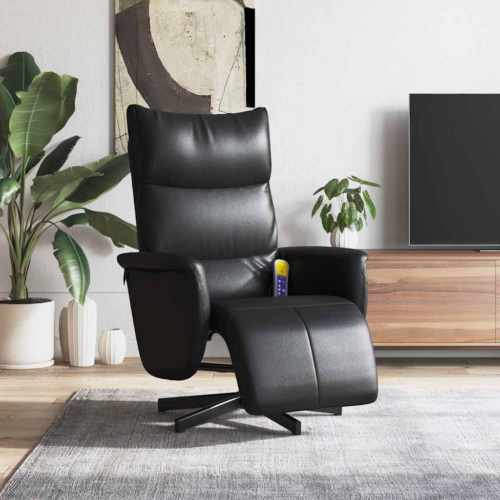 vidaXL Sillón reclinable masaje con reposapiés cuero sintético negro
