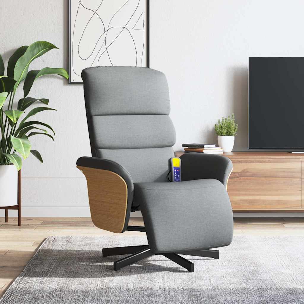 vidaXL Sillón reclinable de masaje con reposapiés tela gris claro