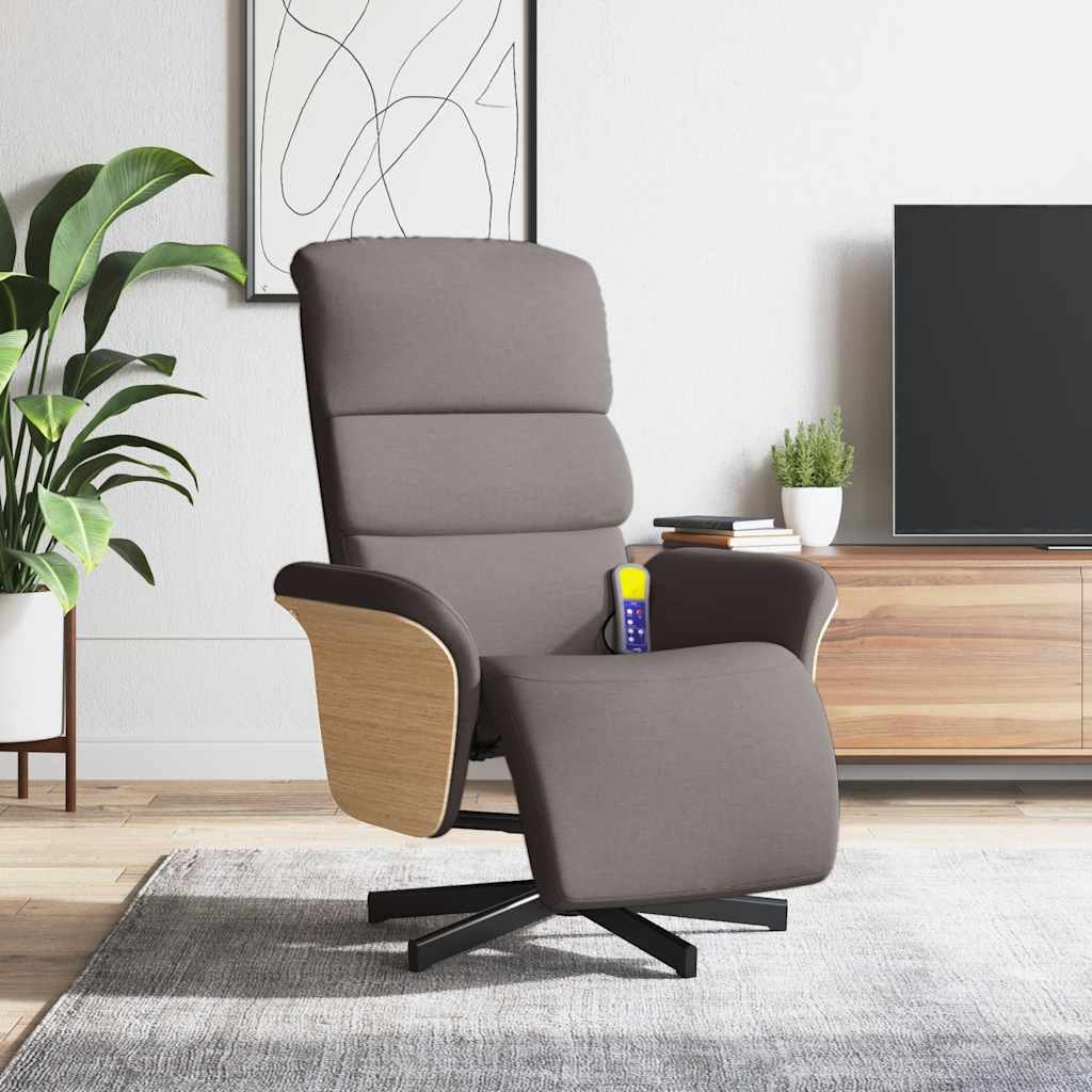 vidaXL Sillón reclinable de masaje con reposapiés tela gris taupe