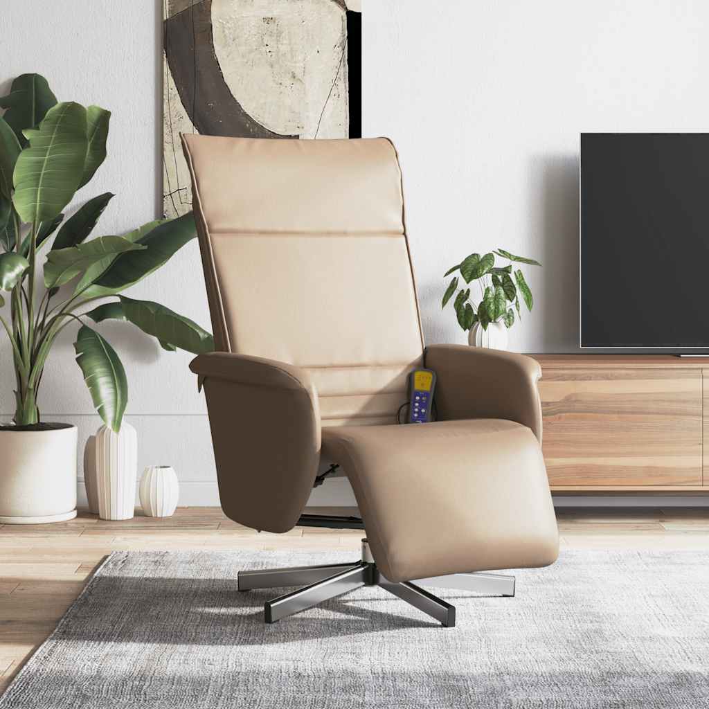 vidaXL Sillón reclinable masaje reposapiés cuero sintético capuchino