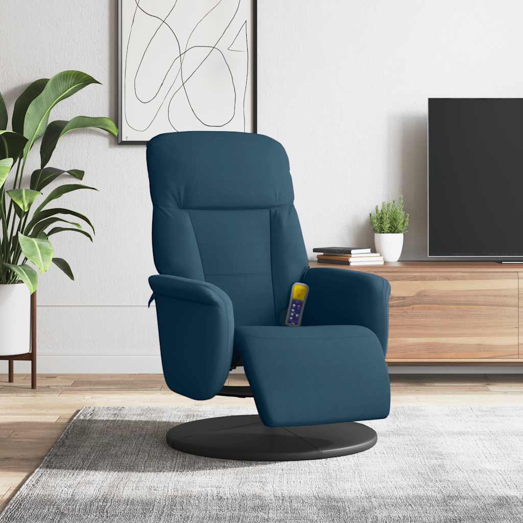 vidaXL Sillón reclinable de masaje con reposapiés terciopelo azul