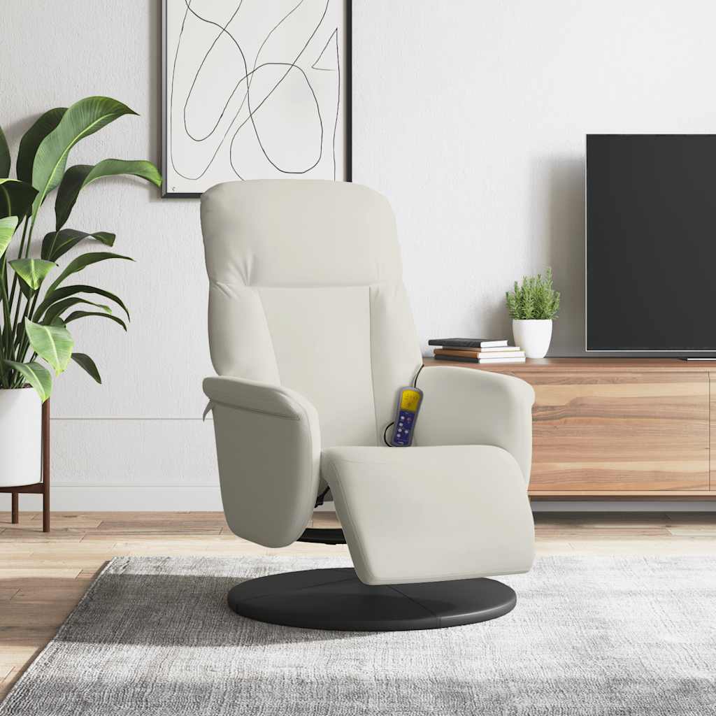 vidaXL Sillón reclinable masaje con reposapiés terciopelo color crema