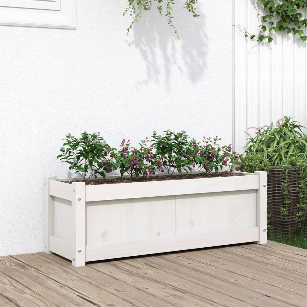 vidaXL Jardinera de madera maciza de pino blanca 90x31x31 cm