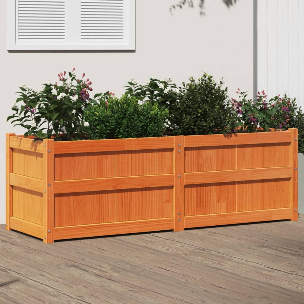 vidaXL Jardinera exterior madera maciza pino marrón cera 150x50x50 cm